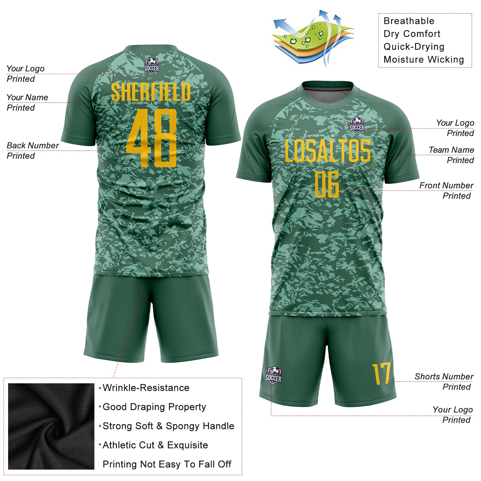 Personalized Olive Gold Sublimation Salute To Service Soccer Uniform Jersey Team Custom Name and Number Personalized Olive Gold Sublimation Salute To Service Soccer Uniform Jersey Team Custom Name and Number - Image 3