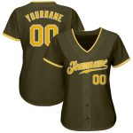 Personalized Olive Gold-White Authentic Salute To Service Baseball Jersey Team Custom Name and Number