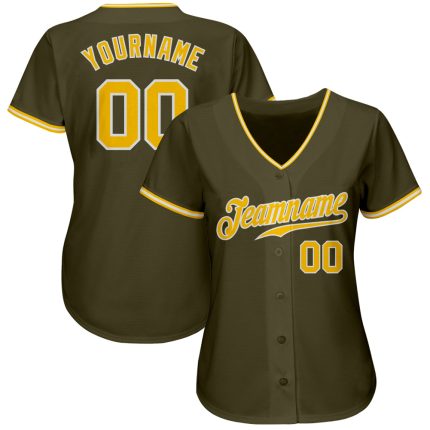 Personalized Olive Gold-White Authentic Salute To Service Baseball Jersey Team Custom Name and Number