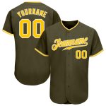 Personalized Olive Gold-White Authentic Salute To Service Baseball Jersey Team Custom Name and Number