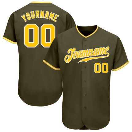 Personalized Olive Gold-White Authentic Salute To Service Baseball Jersey Team Custom Name and Number