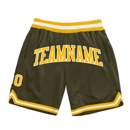 Personalized Olive Gold-White Authentic Throwback Salute To Service Basketball Shorts Team Custom Name and Number