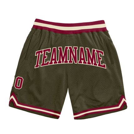 Personalized Olive Maroon-Cream Authentic Throwback Salute To Service Basketball Shorts Team Custom Name and Number