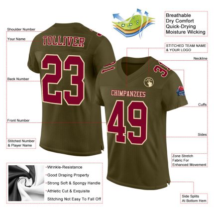 Personalized Olive Maroon-Cream Mesh Authentic Salute To Service Football Jersey Team Custom Name and Number