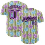 Personalized Olive Medium Purple-Black 3D Pattern Design Tropical Anthurium Flower Authentic Baseball Jersey Team Custom Name and Number
