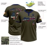 Personalized Olive Navy Pinstripe Vintage USA Flag Salute To Service Two-Button Unisex Softball Jersey Team Custom Name and Number