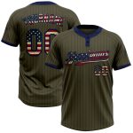 Personalized Olive Navy Pinstripe Vintage USA Flag Salute To Service Two-Button Unisex Softball Jersey Team Custom Name and Number