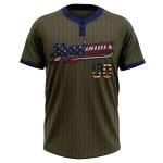 Personalized Olive Navy Pinstripe Vintage USA Flag Salute To Service Two-Button Unisex Softball Jersey Team Custom Name and Number