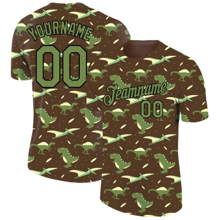 Personalized Olive Neon Green-Black 3D Pattern Design Dinosaur Performance T-Shirt Team Custom Name and Number