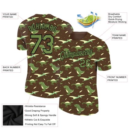 Personalized Olive Neon Green-Black 3D Pattern Design Dinosaur Performance T-Shirt Team Custom Name and Number