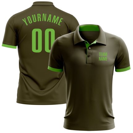Personalized Olive Neon Green Performance Salute To Service Golf Polo Shirt Team Custom Name and Number