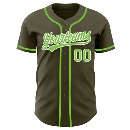 Personalized Olive Neon Green-White Authentic Salute To Service Baseball Jersey