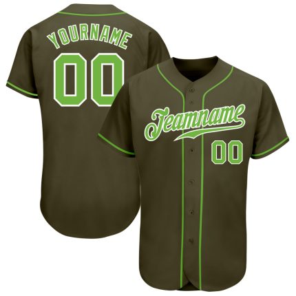 Personalized Olive Neon Green-White Authentic Salute To Service Baseball Jersey Team Custom Name and Number