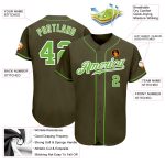 Personalized Olive Neon Green-White Authentic Salute To Service Baseball Jersey Team Custom Name and Number