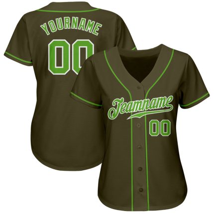 Personalized Olive Neon Green-White Authentic Salute To Service Baseball Jersey Team Custom Name and Number