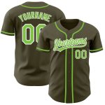 Personalized Olive Neon Green-White Authentic Salute To Service Baseball Jersey