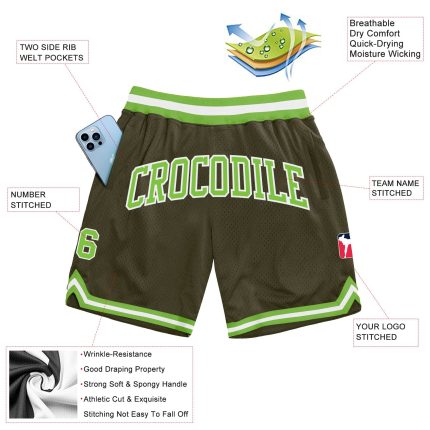 Personalized Olive Neon Green-White Authentic Throwback Salute To Service Basketball Shorts Team Custom Name and Number