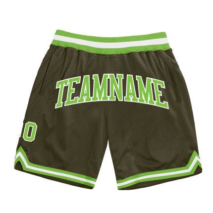 Personalized Olive Neon Green-White Authentic Throwback Salute To Service Basketball Shorts Team Custom Name and Number