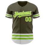Personalized Olive Neon Green-White Line Authentic Salute To Service Baseball Jersey Team Custom Name and Number