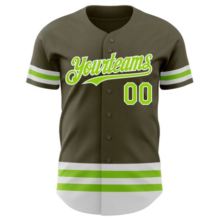 Personalized Olive Neon Green-White Line Authentic Salute To Service Baseball Jersey Team Custom Name and Number
