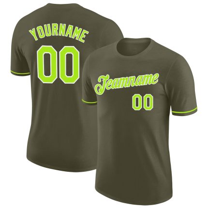 Personalized Olive Neon Green-White Performance Salute To Service T-Shirt Team Custom Name and Number