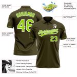 Personalized Olive Neon Green-White Performance Vapor Salute To Service Golf Polo Shirt Team Custom Name and Number