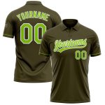 Personalized Olive Neon Green-White Performance Vapor Salute To Service Golf Polo Shirt Team Custom Name and Number