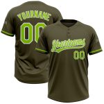 Personalized Olive Neon Green-White Salute To Service Two-Button Unisex Softball Jersey Team Custom Name and Number