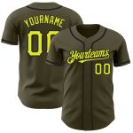 Personalized Olive Neon Yellow-Black Authentic Salute To Service Baseball Jersey Team Custom Name and Number