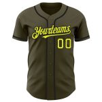 Personalized Olive Neon Yellow-Black Authentic Salute To Service Baseball Jersey Team Custom Name and Number