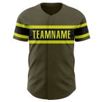Personalized Olive Neon Yellow-Black Authentic Salute To Service Baseball Jersey