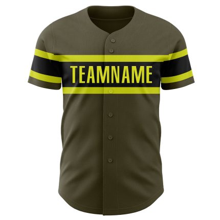 Personalized Olive Neon Yellow-Black Authentic Salute To Service Baseball Jersey