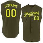 Personalized Olive Neon Yellow-Black Authentic Sleeveless Salute To Service Baseball Jersey Team Custom Name and Number