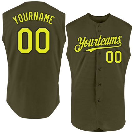 Personalized Olive Neon Yellow-Black Authentic Sleeveless Salute To Service Baseball Jersey Team Custom Name and Number