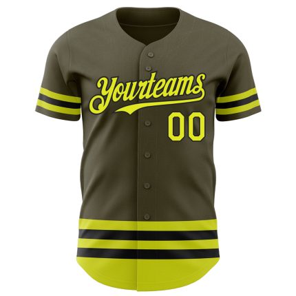 Personalized Olive Neon Yellow-Black Line Authentic Salute To Service Baseball Jersey Team Custom Name and Number