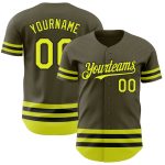 Personalized Olive Neon Yellow-Black Line Authentic Salute To Service Baseball Jersey Team Custom Name and Number