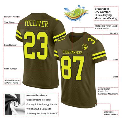 Personalized Olive Neon Yellow-Black Mesh Authentic Salute To Service Football Jersey Team Custom Name and Number