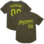 Personalized Olive Neon Yellow-Black Mesh Authentic Throwback Salute To Service Baseball Jersey Team Custom Name and Number