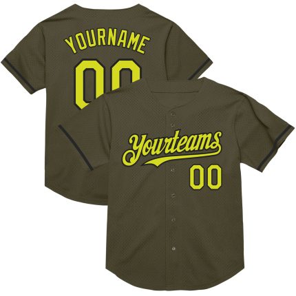 Personalized Olive Neon Yellow-Black Mesh Authentic Throwback Salute To Service Baseball Jersey Team Custom Name and Number
