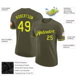 Personalized Olive Neon Yellow-Black Performance Salute To Service T-Shirt Team Custom Name and Number