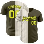 Personalized Olive Neon Yellow Cream-Black Pinstripe Authentic Split Fashion Salute To Service Baseball Jersey Team Custom Name and Number