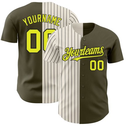 Personalized Olive Neon Yellow Cream-Black Pinstripe Authentic Split Fashion Salute To Service Baseball Jersey Team Custom Name and Number
