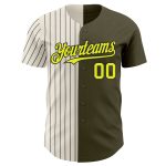 Personalized Olive Neon Yellow Cream-Black Pinstripe Authentic Split Fashion Salute To Service Baseball Jersey Team Custom Name and Number