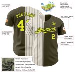 Personalized Olive Neon Yellow Cream-Black Pinstripe Authentic Split Fashion Salute To Service Baseball Jersey Team Custom Name and Number