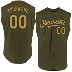 Personalized Olive Old Gold-Black Authentic Sleeveless Salute To Service Baseball Jersey Team Custom Name and Number