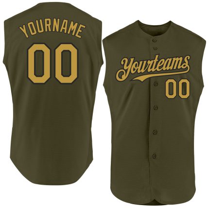 Personalized Olive Old Gold-Black Authentic Sleeveless Salute To Service Baseball Jersey Team Custom Name and Number