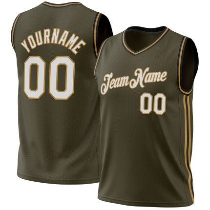 Personalized Olive Old Gold-Black Authentic Throwback Salute To Service Basketball Jersey Team Custom Name and Number