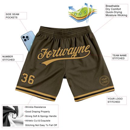 Personalized Olive Old Gold-Black Authentic Throwback Salute To Service Basketball Shorts Team Custom Name and Number
