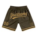 Personalized Olive Old Gold-Black Authentic Throwback Salute To Service Basketball Shorts Team Custom Name and Number