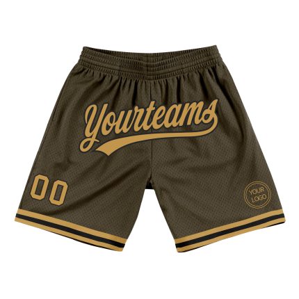 Personalized Olive Old Gold-Black Authentic Throwback Salute To Service Basketball Shorts Team Custom Name and Number